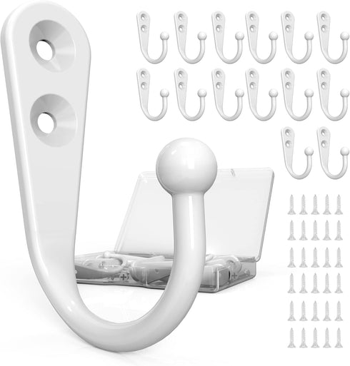15PCS White Coat Hooks | Robe Hooks | Wall Hooks White | Small Hooks | Coffee Mug Hooks | Wall Hooks White with 30 Pieces Screws for Towel, Key, R...