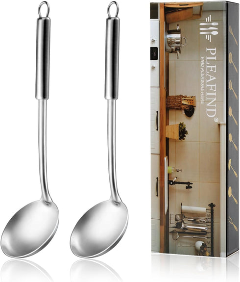 Pleafind 2-Pcs Soup Ladle, 13.6 Inch Cooking Spoon, Ladle Spoon, Stainless Steel Soup Ladle Spoon, Wok Ladle for Stirring, Portioning and Serving ...