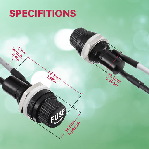 Panel Mount Fuse Holder 5X20 mm 250V AC 10A 125V AC 15A 12V DC Screw Cap Fuse Holder with Pre-Soldered Wires and 10A/15A Fast Blow Glass Fuse kit...