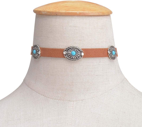 Olbye Bohemia Turquoise Choker Necklace Leather Choker Jewelry Suede Necklace for Women Boho Style...