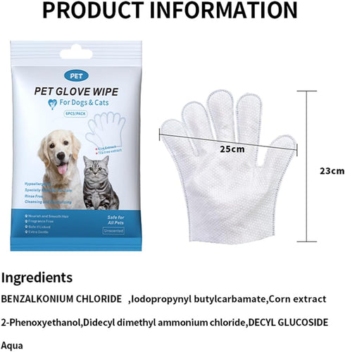 6 PCS Pet Bathing Wipes for Dogs and Cats, Cleaning? Deodorizing Grooming Gloves, Wipes Gloves for Dog and Cat Fur Face, Ear, Eye, Paws Cleaning W...
