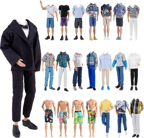 E-TING 10-Item Fantastic Pack = 5 Sets Fashion Casual Wear Clothes Outfit +5 Pairs Shoes for boy Doll Random Style (Casual Wear Clothes + Black Su...
