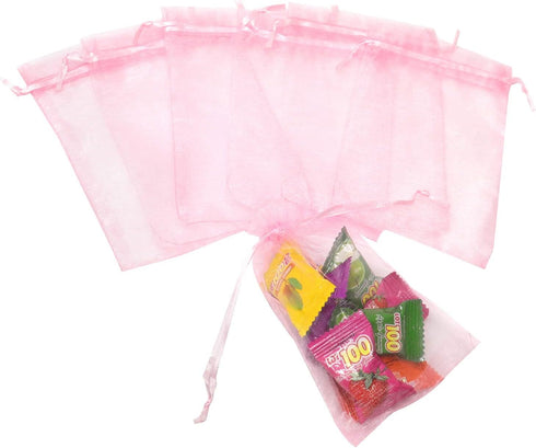 100Pcs Organza Bags with Drawstring 3.5x4.5 inch, Pink Baby Shower Favor Bags for Girls, Mesh Jewelry Gift Pouches Wedding Party Candy Bags...