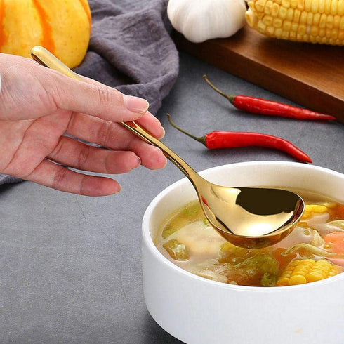 GuDoQi Soup Ladle, 3 Pack Durable 304 Stainless Steel with Polished Titanium Plated Big Volume Soup Spoon, Kitchen Gadget Utensil,8 Inch, Gold...