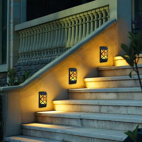 Solar Flame Lights Outdoor, Waterproof Flickering Flame Solar Lights Dark Sensor Auto On/Off 66 LED Solar Powered Wall Mounted Night Lights Lattic...