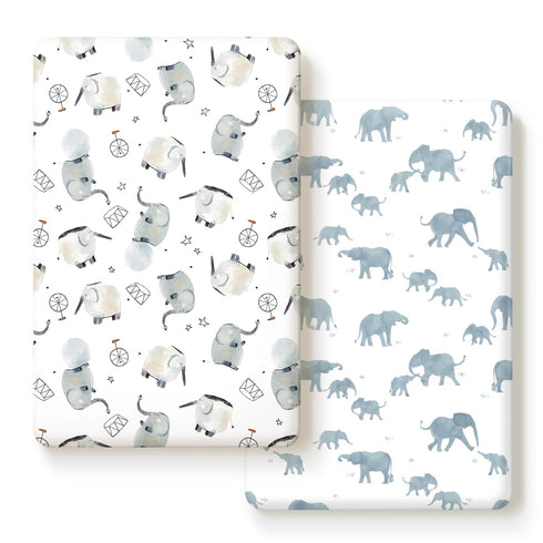 Pack n Play Sheets FItted 2 Pack, Stretchy Ultra Soft Jersey Knit Pack and Play Sheets, Universal Fitted Portable/Mini Crib Mattresses Snug and Sa...
