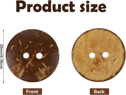 100pcs Natural Coconut Shell Buttons Sewing Buttons 2 Hole Big Buttons, 3/4 Inch Brown Wooden Buttons for Crafts Sewing, Shirt, Clothing Replaceme...