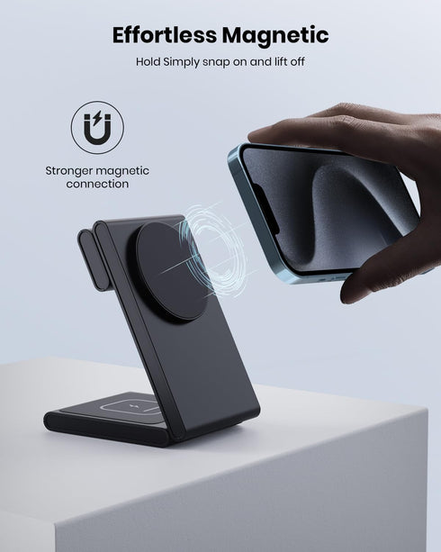 3 in 1 Wireless Charger with Magsafe, Foldable Charging Station for Apple Devices, Travel Charger Compatible with iPhone 15/14/13/12 Series, iWatc...