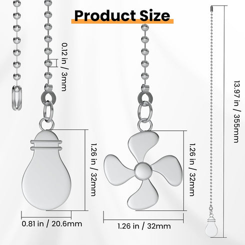 Ceiling Fan Pull Chain Extender, 2 Pcs 12 Inches Long Ceiling Fan Pull Chain Extension Pendant Ornament Set with Connector for Ceiling Fan and Lig...