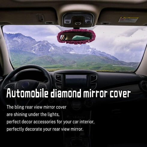 Bling Car Rearview Mirror, Elastic Plush Auto Rear View Mirror Protector, Car Rear View Mirror Elastic Band Car Rearview Mirror Cover for Women Fi...