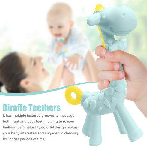 SHARE&CARE BPA Free Silicone Giraffe Baby Teether Toy with Storage Case, for 3 Months Above Infant Sore Gums Pain Relief and Baby Shower, Baby Tee...