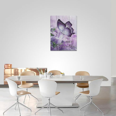 Farmhouse Butterfly Wall Art Purple Bathroom Wall Decor Butterfly Lily Flower Pictures Canvas Prints Framed Modern Just Breathe Painting Artwork f...