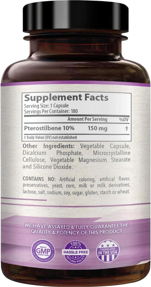 150mg Pterostilbene Supplement - Once Daily Antioxidant Supplement for Healthy Aging Immune Heart Skin and Brain Support - Naturally Derived Non-G...