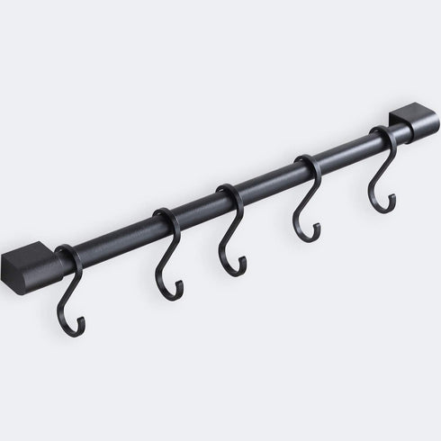 MIAOHUI Kitchen Rail with Hooks, Pan and Pot Hangers for Kitchen Wall Mount, Kitchen Utensil Rack with Removable S Hook, Aluminum (17.3inch_Black_...