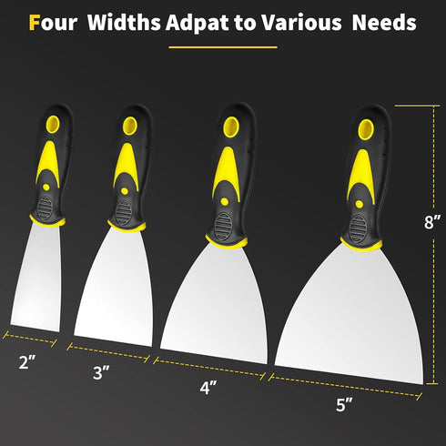 Putty Knife, 4Pcs Spackle Knife Set (2, 3, 4, 5 in), Stainless Steel Paint Scraper, Taping Knife Tool for Repairing Drywall, Removing Wallpaper, A...