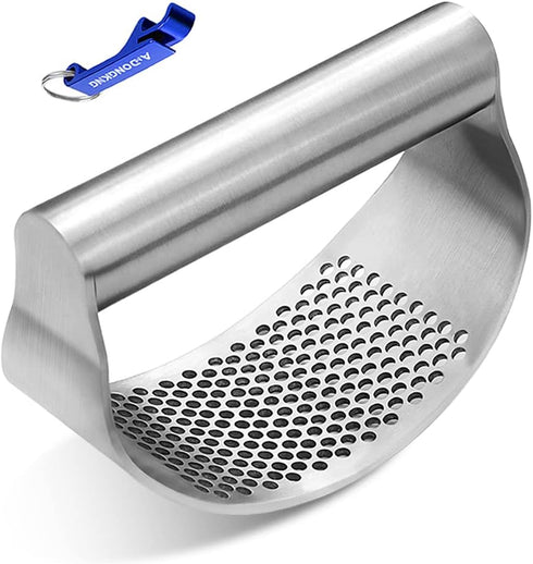 Garlic Press Rocker, Bottle Opener, Stainless Steel Garlic Crusher Chopper Squeezer Slicer Mincer...