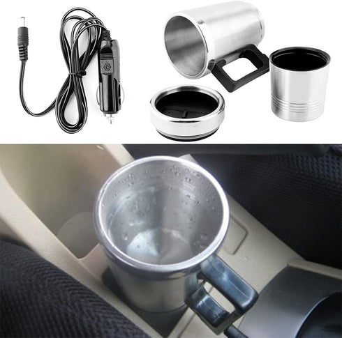 Acouto 12V Car Kettle 350Ml+150ML Stainless Steel Car Electric Heating Kettle Coffee Tea Travel Water Heating Cup...