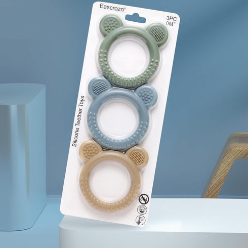 3 Pack Teething Toys for Babies 0-6 Months BPA Free, Baby Toys 6-12 Months Teething Relief Easy to Hold, Silicone Teethers Chew Toys for Infant Ba...