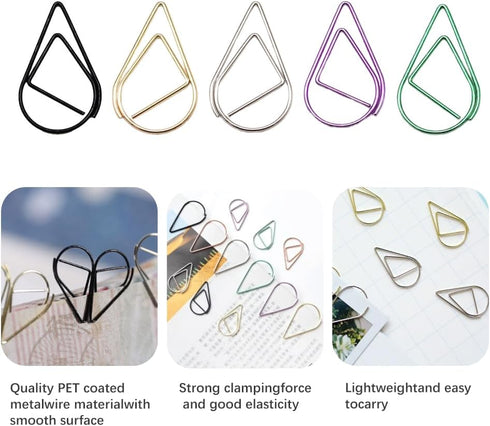 Jooaoxoko Colorful Paper Clips,100Pcs Gold Cute paperclips Clips Teardrop Stainless Steel Drop-Shaped Paper Clips for Office Supplies Wedding Wome...