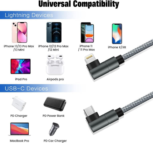 USB C to Lightning Cable 10FT MFi Certified 90 Degree iPhone Fast Charger Nylon Braided Extra Long Charging Cord Compatible with iPhone 13/13 Pro ...