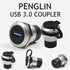 PENGLIN 2Pack USB 3.0 Panel Mount Coupler, USB Pass Through Connector, Female to Female Bulkhead Extension Adapter with Water/Dustcap...