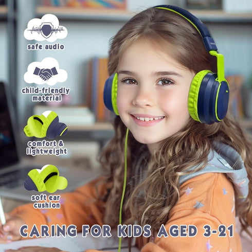Headphone Kids Volume Limited 85/96dB Wired Over-Ear/On-Earr Foldable Headset with Inline Cable Aux 3.5mm Cord Mic for Boy Girl Child School PC No...