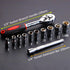 1/4 Inch Ratchet Socket Wrench Set, Metric Socket Set with Quick Release Reversible Ratchet Wrench and Extension Bar, Metric SAE Mechanic Tool Kit...