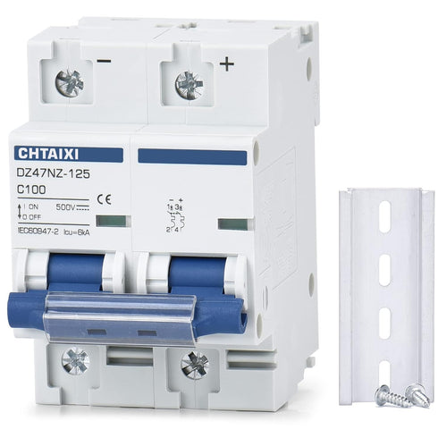 DC Miniature Circuit Breaker, 2 Pole 500V 100 Amp Isolator for Solar PV System, Thermal Magnetic Trip, DIN Rail Mount, High Current DC Disconnect ...