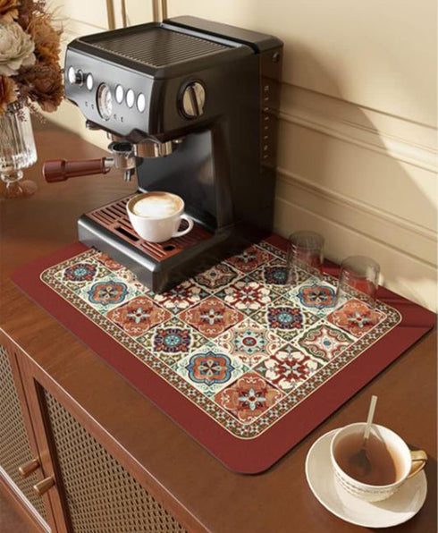 Colorful Coffee Maker Mat for Countertop Coffee Bar Drying Mat 12X16 Trimmable, PU Leather Surfa Absorbent Quick Drying Mat, Countertop Protection...