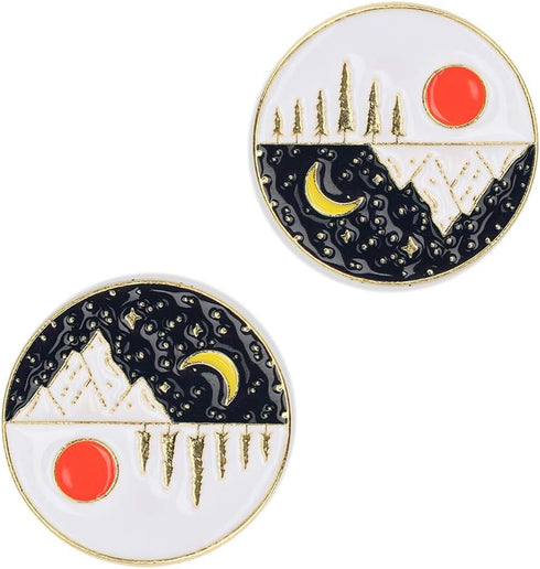 Enamel Pins for Backpacks Sun Moon Round Reversable Pin for Men and Women Day Night Brooch Pins for Jackets...