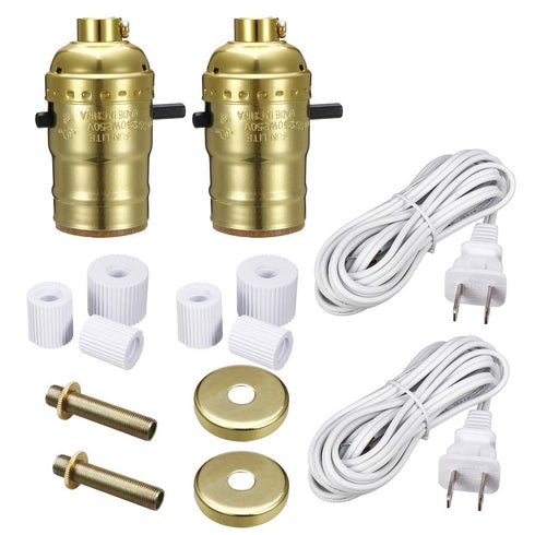 uxcell® 2Set Brass Finish Bottle Lamp Adapter Kit with Rubber Adaptors and US Plug 8ft Cord...