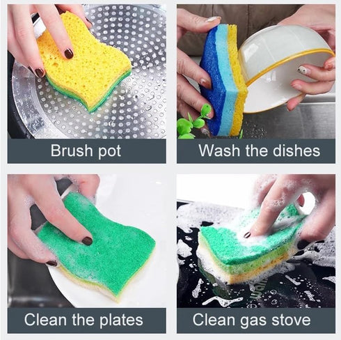 Graham & Ash Co 6 Pack Natural Sponges Plant Based Wood Pulp Non Scratch Sisal Scrubber for Kitchen Bathroom and All Surfaces (6, Blue & Yellow)...