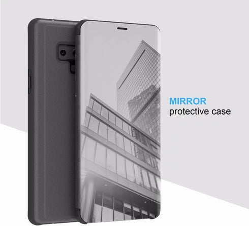 Omorro Case for Galaxy Note 9 Luxury Clear View Electroplate Mirror Makeup Design Flip Wallet 360 Full Body Built-in Screen Protection Slim Hard M...