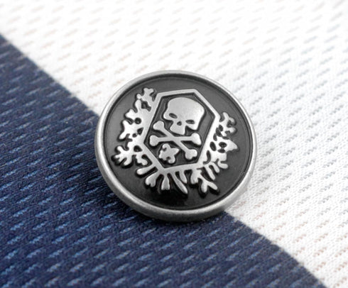 Bezelry Skull Emblem Matte Silver Black Metal Shank Double Blazer Button Set. 6 Pcs of 23mm, 8 Pcs of 15mm...