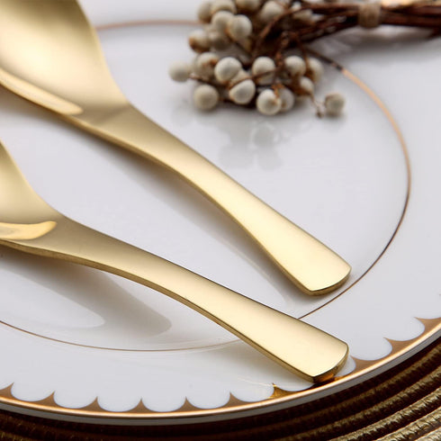 Kyraton Gold Soup Spoons 4 Pieces, Stainless Steel Titanium Plating Thick Heavy Weight Table Spoons, Asian Chinese Japanese Spoon Set for Cereal R...