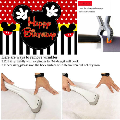 7x5FT Mickey Birthday Backdrop Happy Birthday Dots Photography Background Banner for Kids Boy Mouse Themed 1st 2nd 3rd 4th 5th Birthday Party Supp...