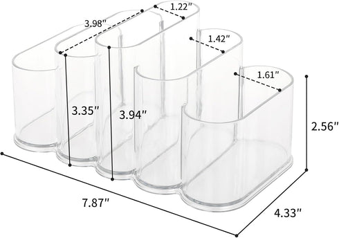 Yesesion Plastic Makeup Brush Holder for Desk, Clear Cosmetics Brushes Organizer with 5 Compartment, Storage Cup for Eyeliners, Facial Painting Ki...