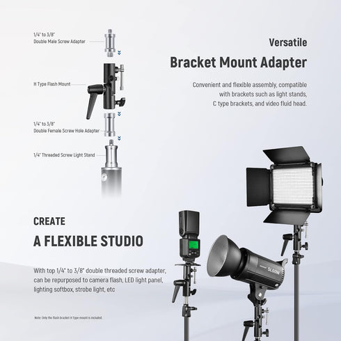 NEEWER Camera Flash Bracket H-Type Mount with Umbrella Softbox Holder, 180° Swivel Adjustable Metal Light Stand Adapter with 1/4" to 3/8" Screw Ad...