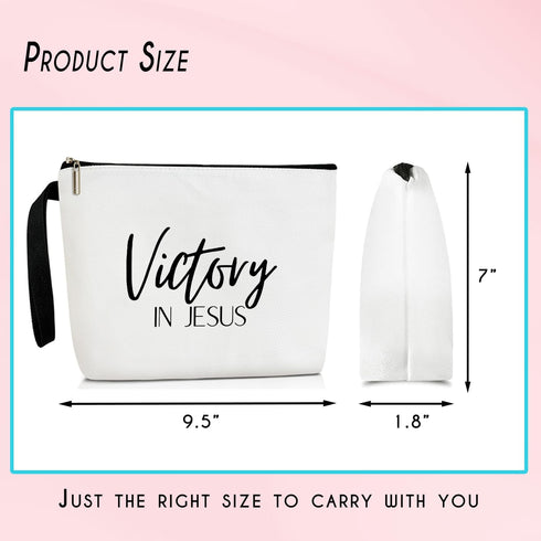 Canvas Makeup Bag for Women, Victory in Jesus Cosmetic Bag Makeup Toiletry Organizer Cute Makeup Pouch Travel Essential Zipper Bag, Pencil Bag Rel...
