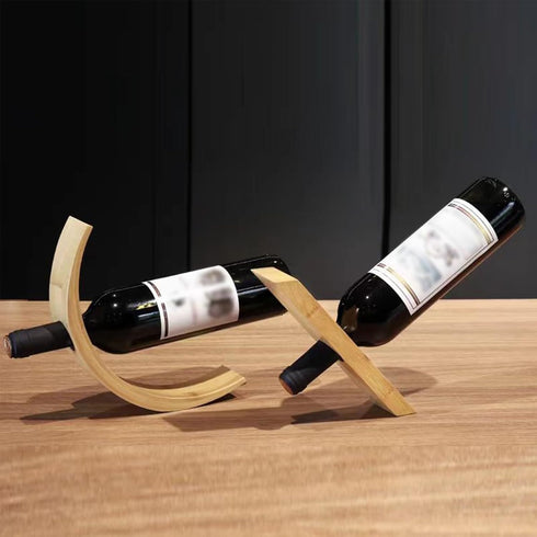 Bamboo Wine Rack, Single Wine Bottle Holder for Countertop, Unique Self Balancing Wine Holder for Wine Bottle Display Storage, Wine Organizer Shel...