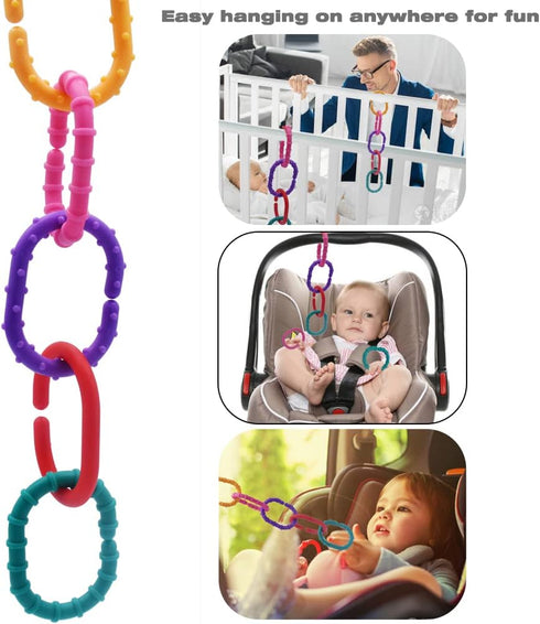 Baby Toys Links-to-Go Car Seat and Hanging Stroller Ring Toy, Larger Connecting Ring Travel Accessory Set...
