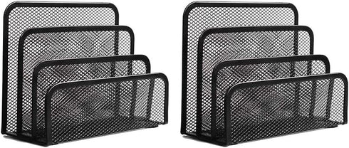 wishacc Folder Holder Desk, 2 Pack Mail Organizer Letter Holder for Desk Metal Mesh with 3 Vertical Upright Compartments...