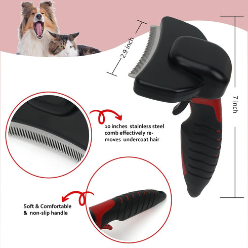 HOP Dog Deshedding Brush for Short Haired Dogs Cats Pets Professional Deshedding Tool Anti-Slip Handle & Detachable Head Highly Effective Deshedde...