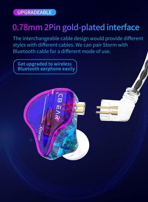 KBEAR Storm Single Dynamic Wired Earbuds Headphones,Memory Wire Earhooks & 2 Pin Replaceable Cables, Secure Fit In Ear Monitor,Noise Isolating Pro...