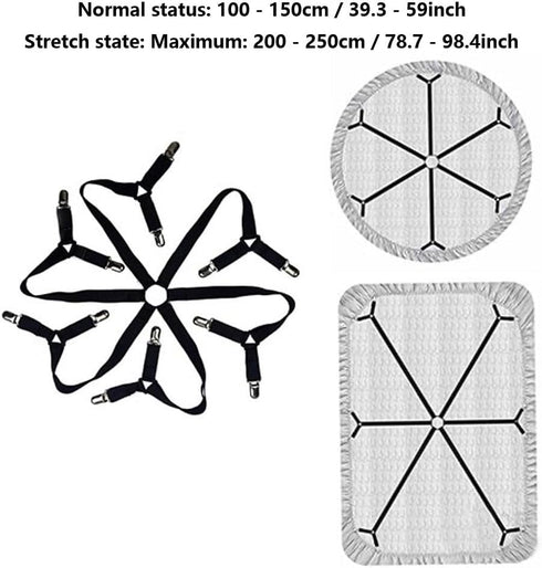 Elastic Sheet Fasteners for Staying Bedsheet Flat, Adjustable Bed Sheet Holder Straps, 6 Way Cross Sheet Clips Band Sheet Fastener, Suitable for R...
