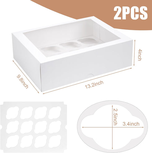 VGOODALL 2PCS White Cupcake Container, 12 Count with Window Boxes Holding 24 Pastry Box for Birthday Holiday Party Bakery Supplies...