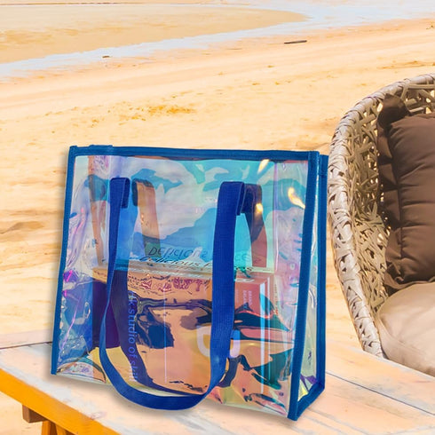 Iridescent Clear Tote Bag, Fashion Holographic Waterproof Beach Bag, Shoulder Handbag for Shopping, Gym, Travel...