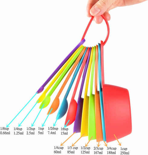 12-piece plastic measuring cup and spoon, measuring cup and spoon set, set colors for kitchen cooking and bathing (color random)...