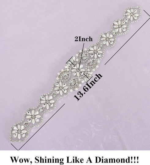 Pardecor Rhinestone Applique Crystal Belt Women Dress Wedding Crystal Trim Silver Rhinestones Trims Sash Wedding Belt for Bridal Dress Evening Dre...