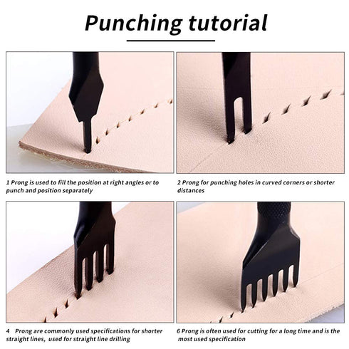 4 Pcs Leather Prong Punch Tool Set Leather Craft Tool Hole Punches 1/2/4/6 Leather Prong Punch Leather Lacing Stitching Punch Tool for Leather Cra...